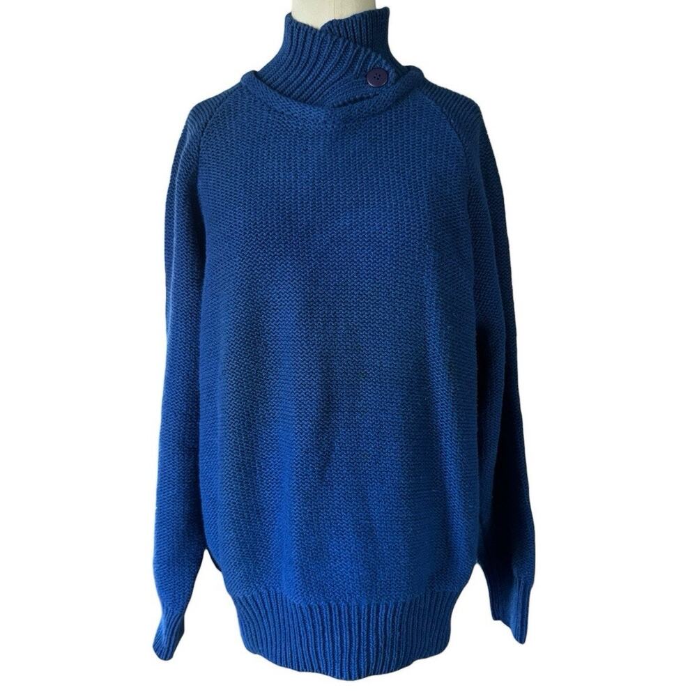 Vintage GAP Royal Blue Shaker Knit Sweater Button Neck Women’s size Medium 80s